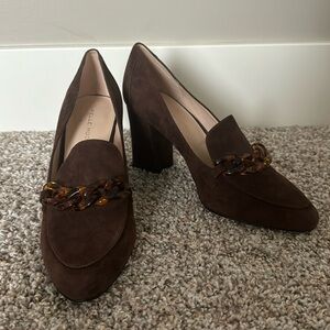 Pelle Moda Brown Esra Suede Loafers Chain Block Heel Pumps Work Dressy Sz 9 NWOT